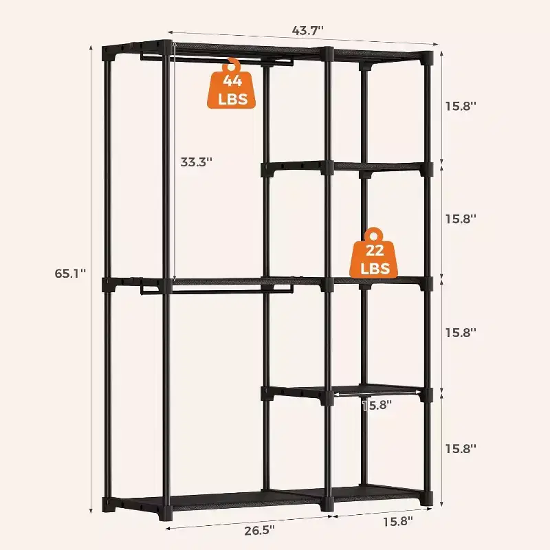 NAYSAYE 4 Tier Portable Closet 72 inch Wardrobe Organizer with Shelves and Hanging Rod Space Saving Storage for Bedroom Dorm
