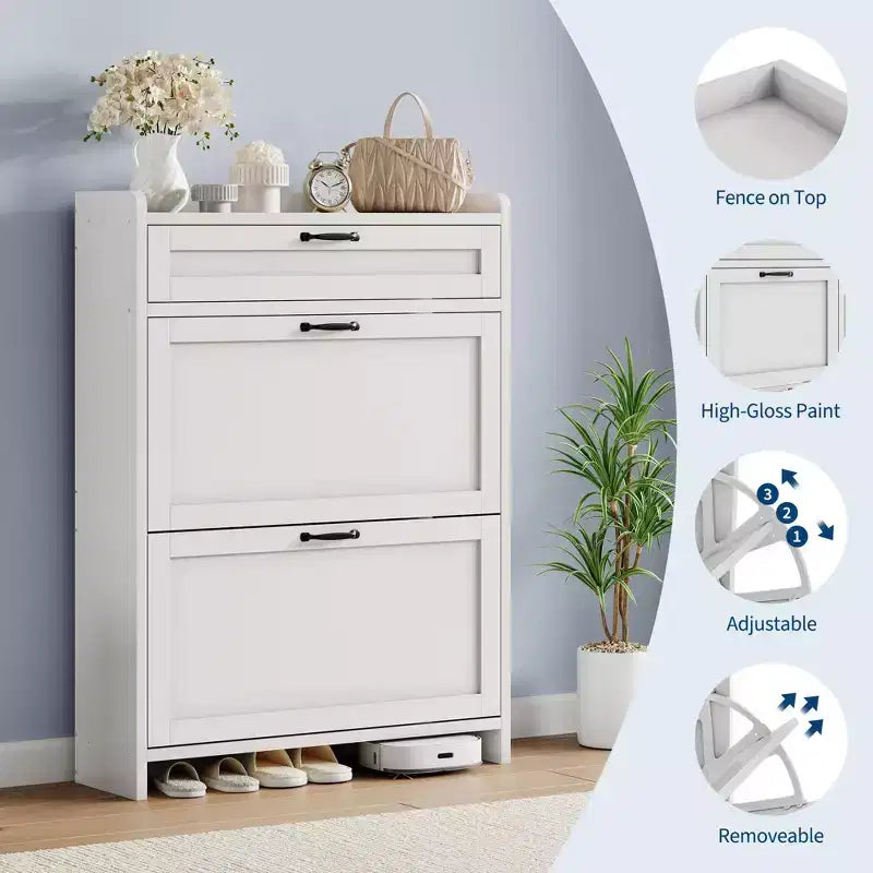 Modern Turn Drawer Shoe Cabinet, Space-Saving Storage Organizer for Entryway
