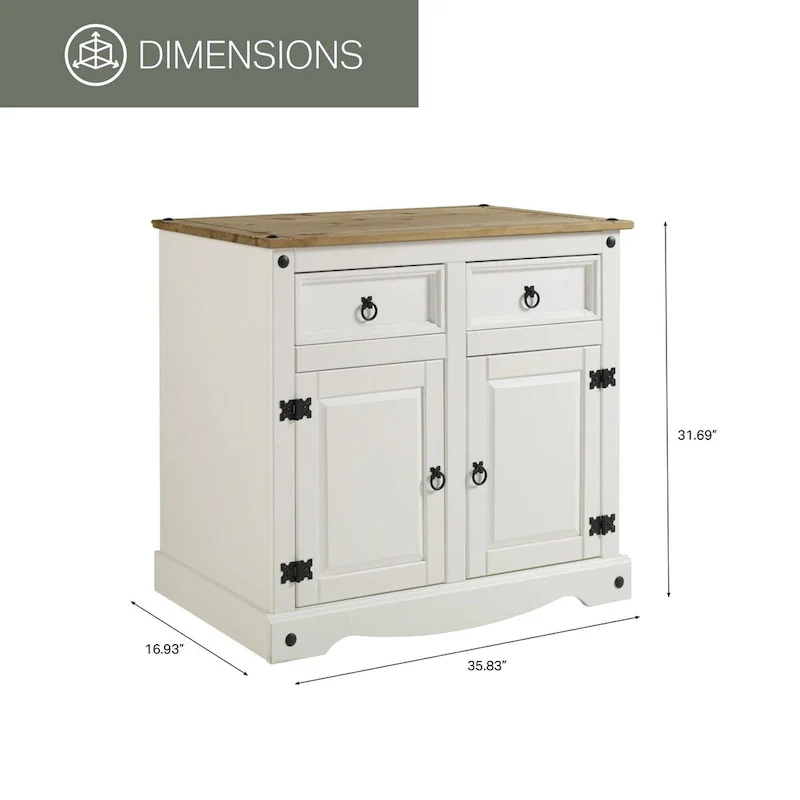 OS Home and Office Furniture Model COW915 Cottage Series Wood Buffet Sideboard in Distressed White