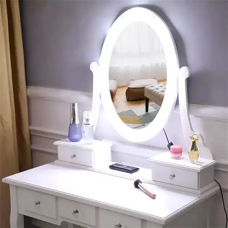 5-Drawer Dressing Table with Single Mirror with Light Bulb Household Accessories