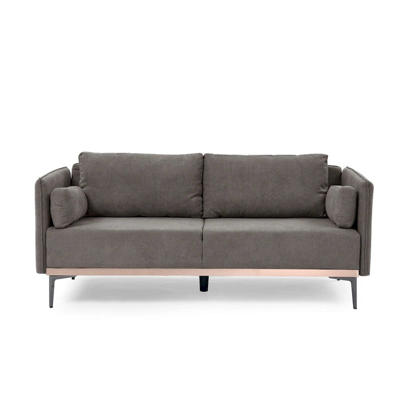 3-Seat Linen Sofa – Grey / Beige / Orange, Modern Minimalist, Metal Legs & Steel Trim, Seats 3
