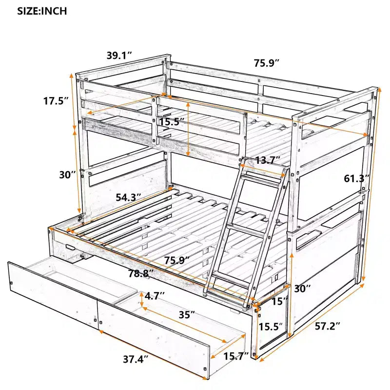 Twin Over Full Convertible Bunk Bed With 2 Storage Drawers