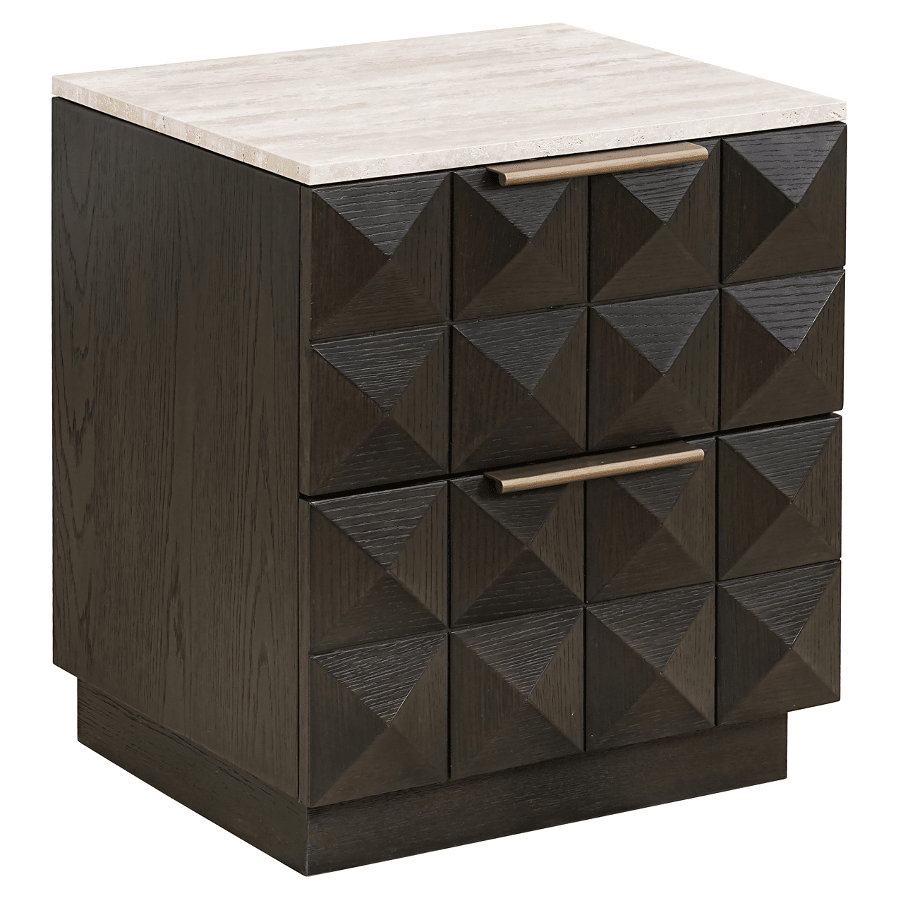Deep Brown 2 Drawer Bedside Table with Travertine Top