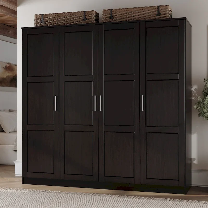100% Solid Wood  4-Door Wardrobe with Solid Wood or Mirrored Doors