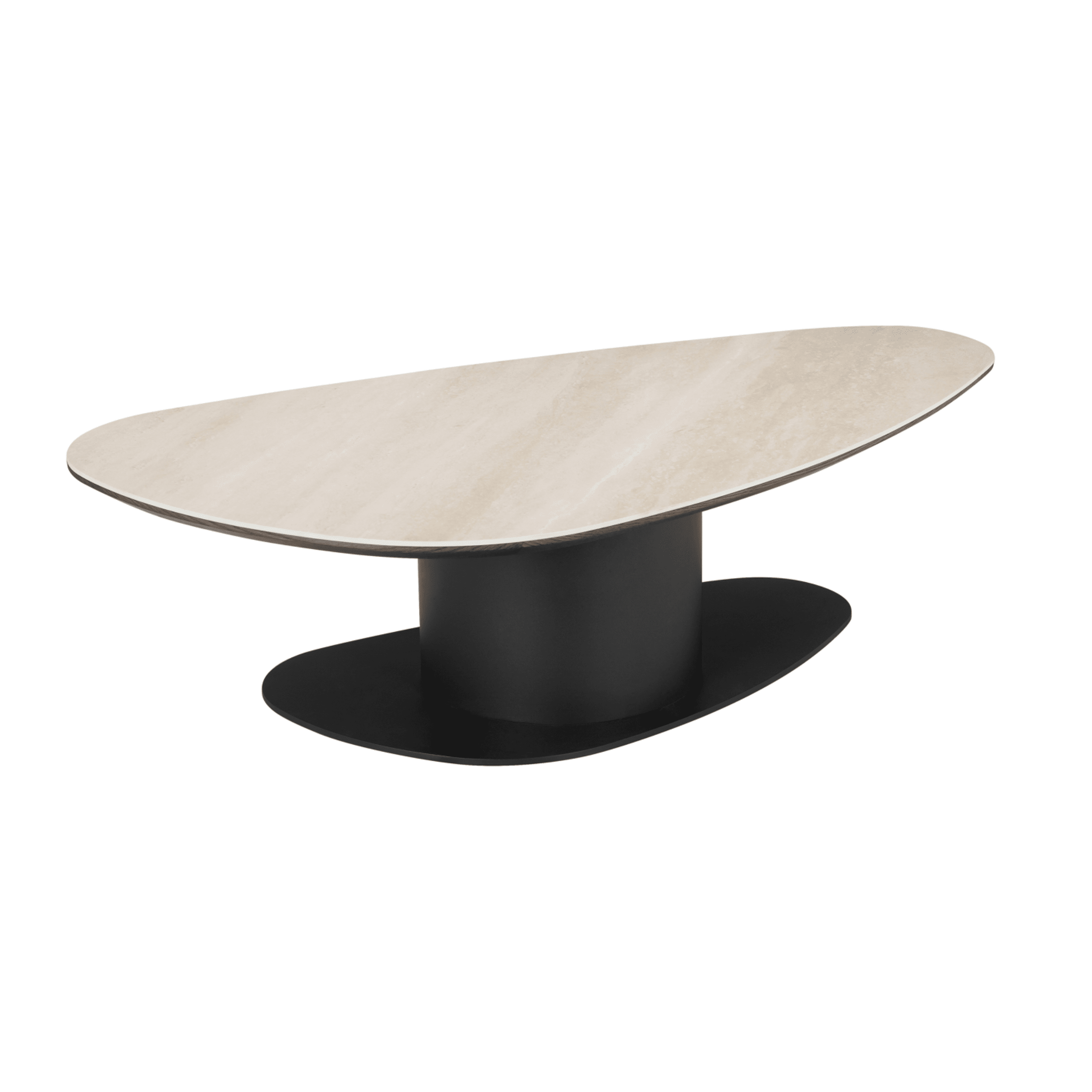 Black Oval Coffee Table with Travertine Top
