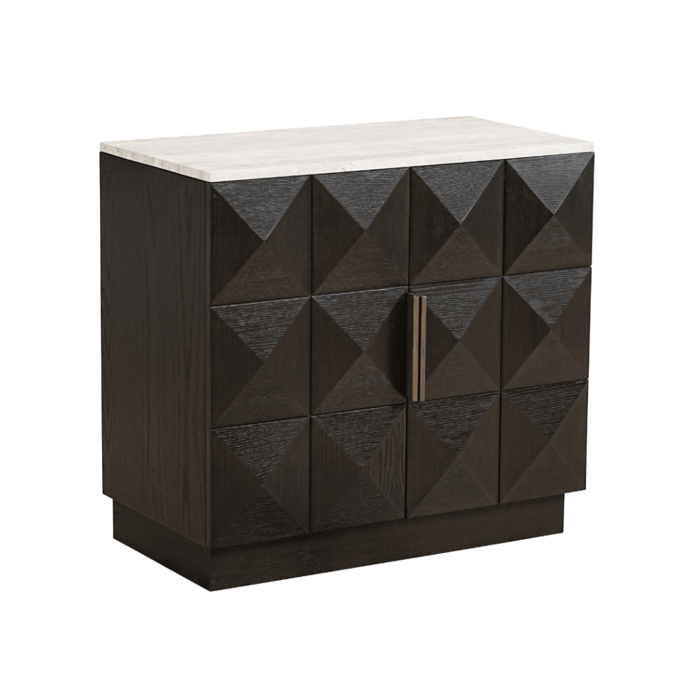 Deep Brown 2 Door Sideboard with Travertine Top