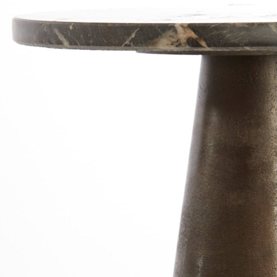 Large Bronze & Dark Marble Round Side Table