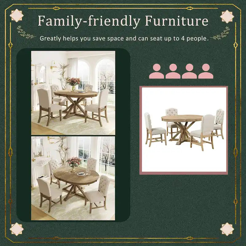 Functional Dining Table Set with Extendable Table and 4 Upholstered Chairs