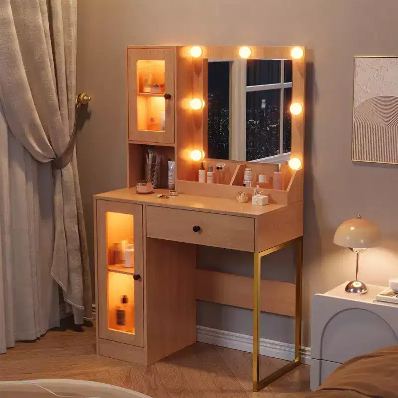 Vanity Desk with Mirror, 3 Lighting Modes Lights, Built-in Outlets & USB Ports, Spacious Drawers & Storage Cabinet, Makeup Dressing Table for Bedroom