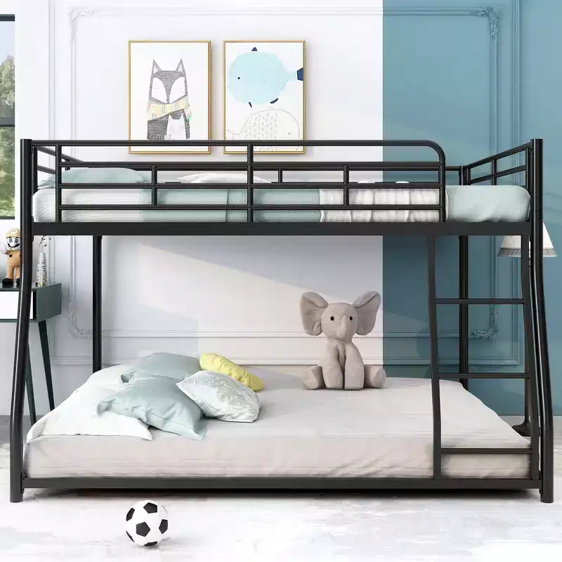 Twin XL over Queen Metal Bunk Bed with Ladder and Safety Guardrail