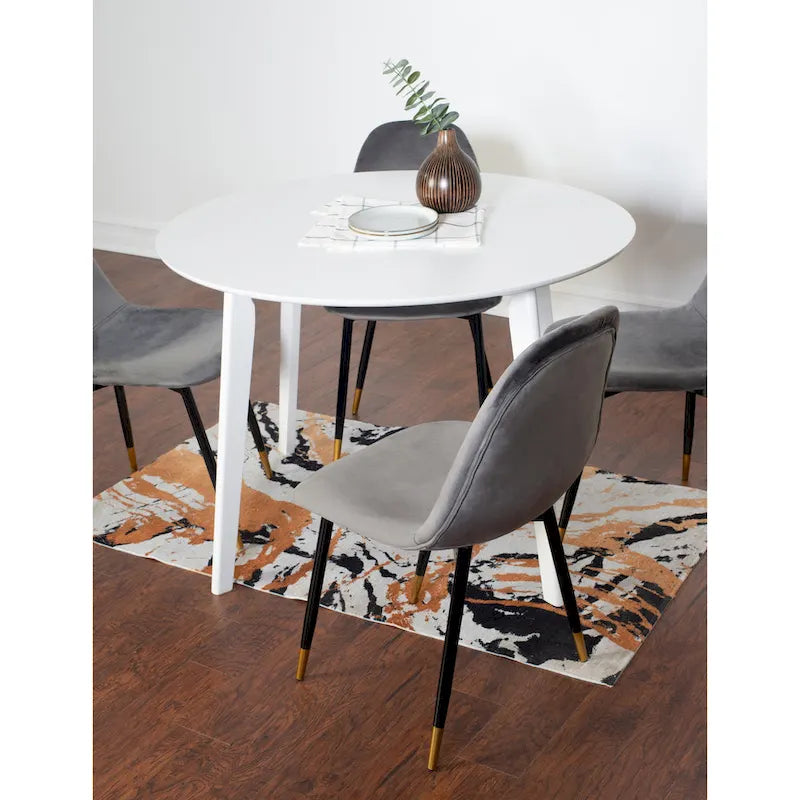 Roundhill Furniture Lassan Contemporary 5-Piece Dining Set, White Round Table and 4 Chairs