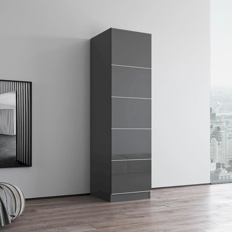 Wardrobe Armoire – Black / Grey / White, Glass Front, Matte Body, Contemporary Style