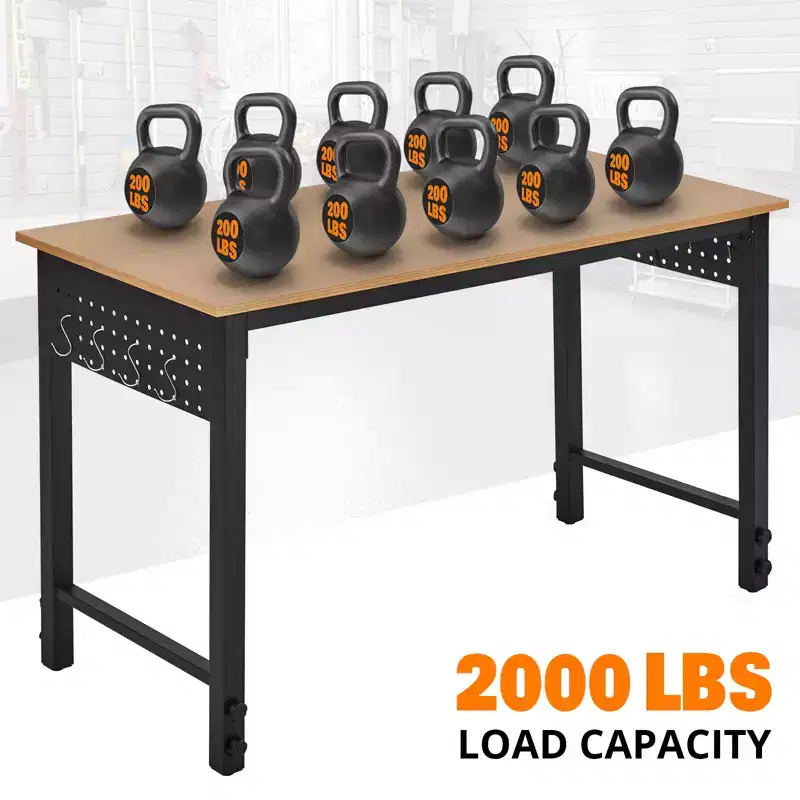 Adjustable Workbench, 2000 LBS Load Capacity Workbench, Mobile Work Table with Locking Casters, Height Adjustment Range, for Garage, Workshop