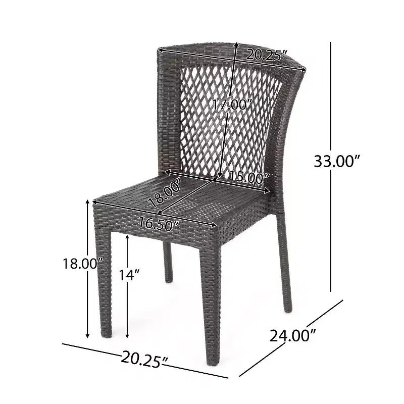 Rai 5pc Wicker Dining Set: Brown Patio Dining, Weather-Resistant, Wrought Iron Frame, Stackable Chairs, Circular Table