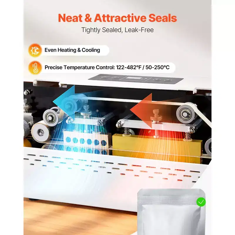 VEVOR Continuous Sealing Machine, 0.32-0.47 in Seal Width, Automatic Continuous Band Sealer with Digital Temperature Control, White
