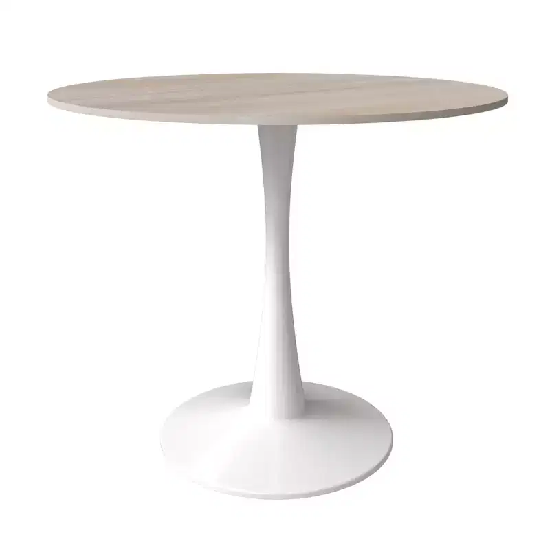 LeisureMod Bristol 31 Round Dining Table  Sintered Stone Top Accent Caf Table & Sturdy Steel White Pedestal Base for Kitchen and Small Spaces