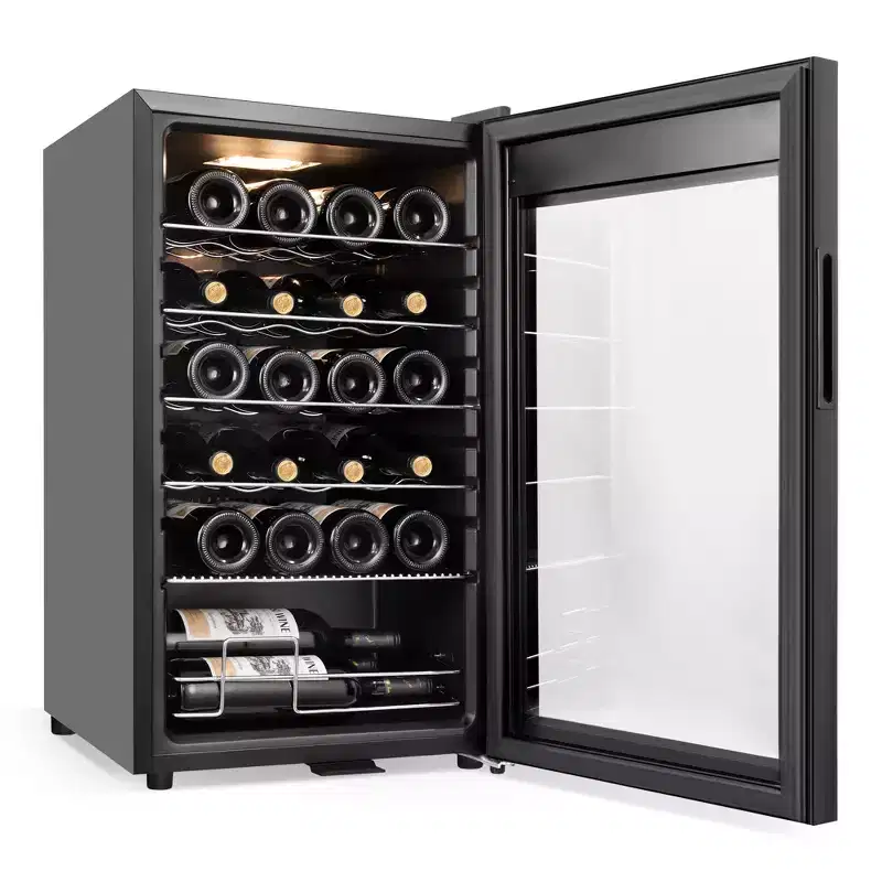 Hooure 17in 24-Bottle Wine Cellar - Compressor Cooling with LED Touch Control & Low-E Glass Door in Black