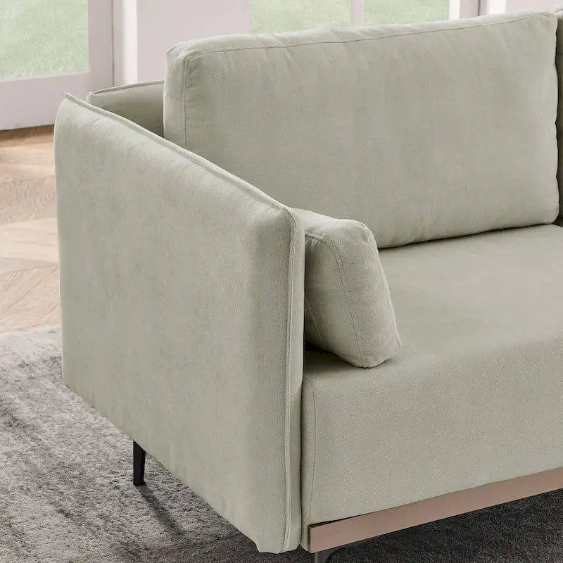 3-Seat Linen Sofa – Grey / Beige / Orange, Modern Minimalist, Metal Legs & Steel Trim, Seats 3