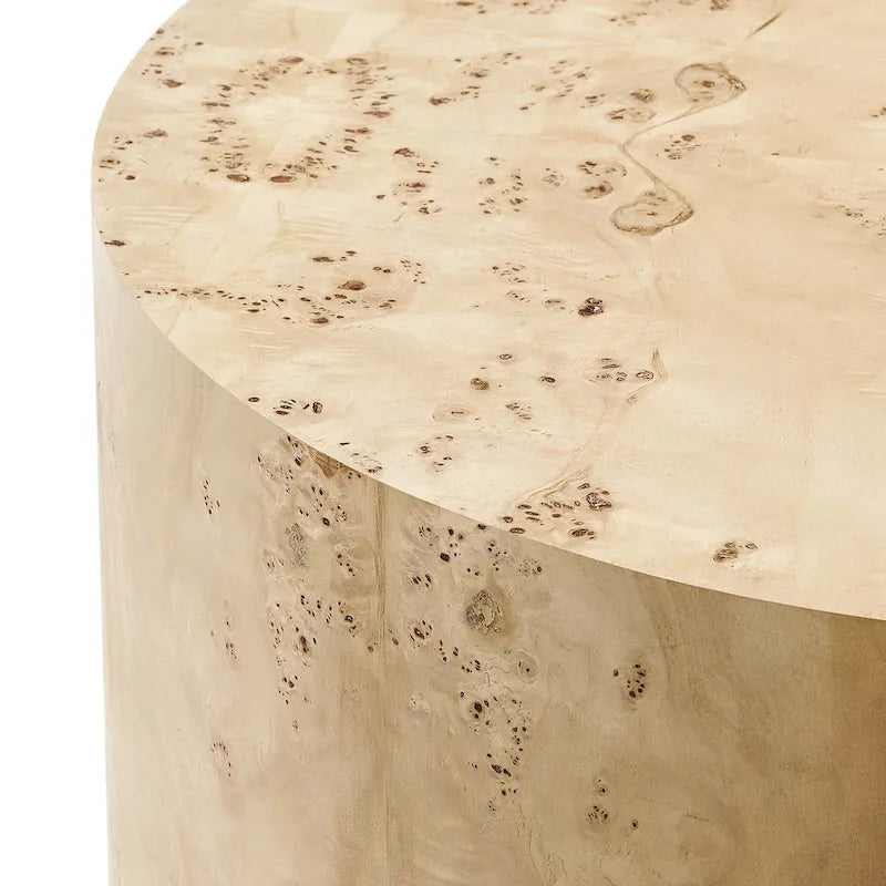 Round Burl Wood Coffee Table – Natural / Off White, Mid-Century Style