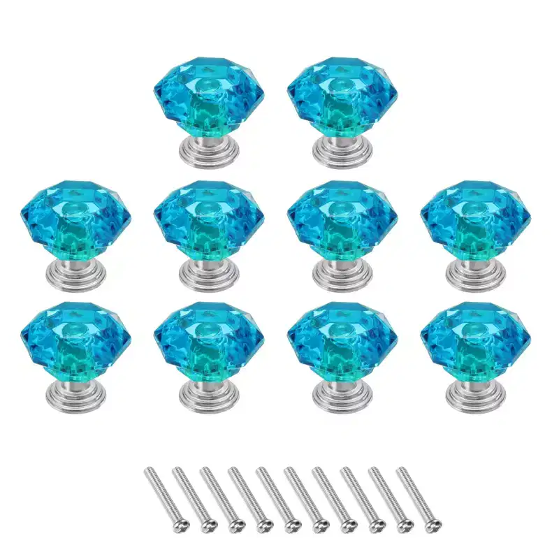 Unique Bargains Crystal Cabinet Knobs with Screw for Cupboard Wardrobe 10 Pcs