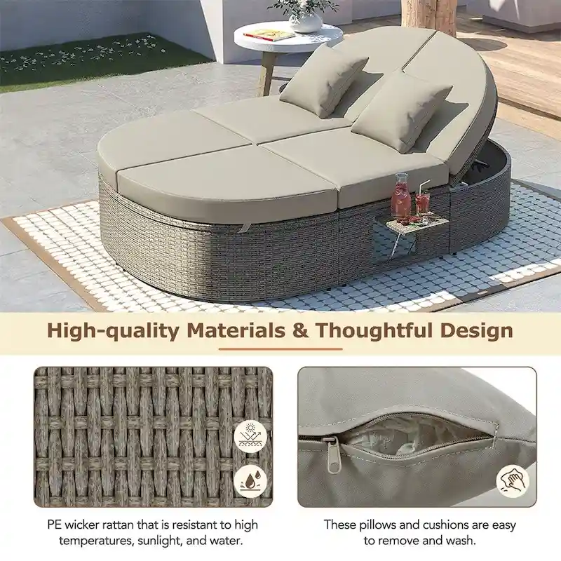 Outdoor Sun Bed Patio 2-Person Daybed with Cushions and Pillows