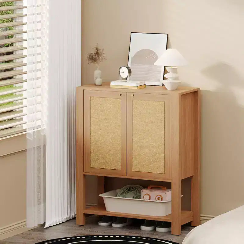 5-Tier Rattan Shoe Cabinet with Adjustable Shelves & Doors, Slim Entryway Organizer