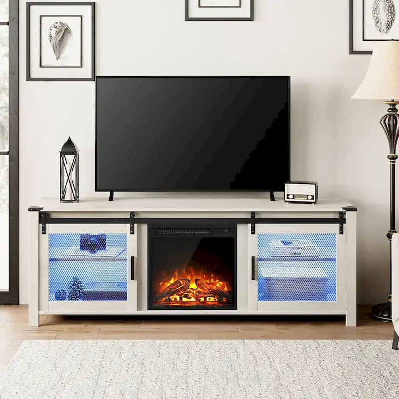 3-Sided Glass Electric Fireplace Insert – Gray & Blue Light / Black, Freestanding or Insert, 18 or 36 Inch