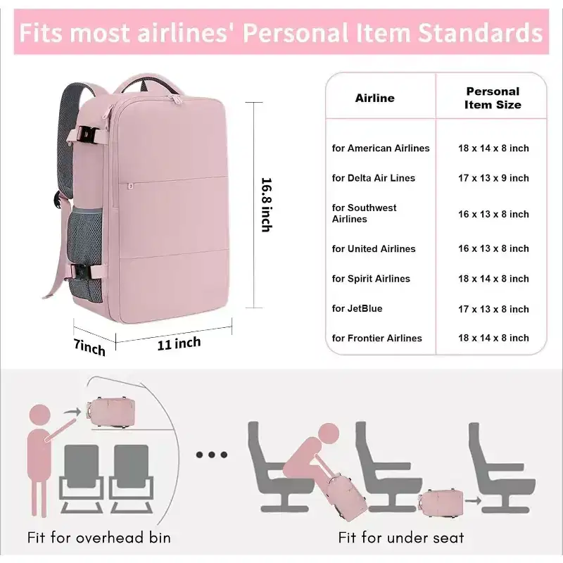 Women's Travel Backpack w/ USB Port & Shoe Pouch - TSA Approved, Fits 15.6 Laptop (Pink)