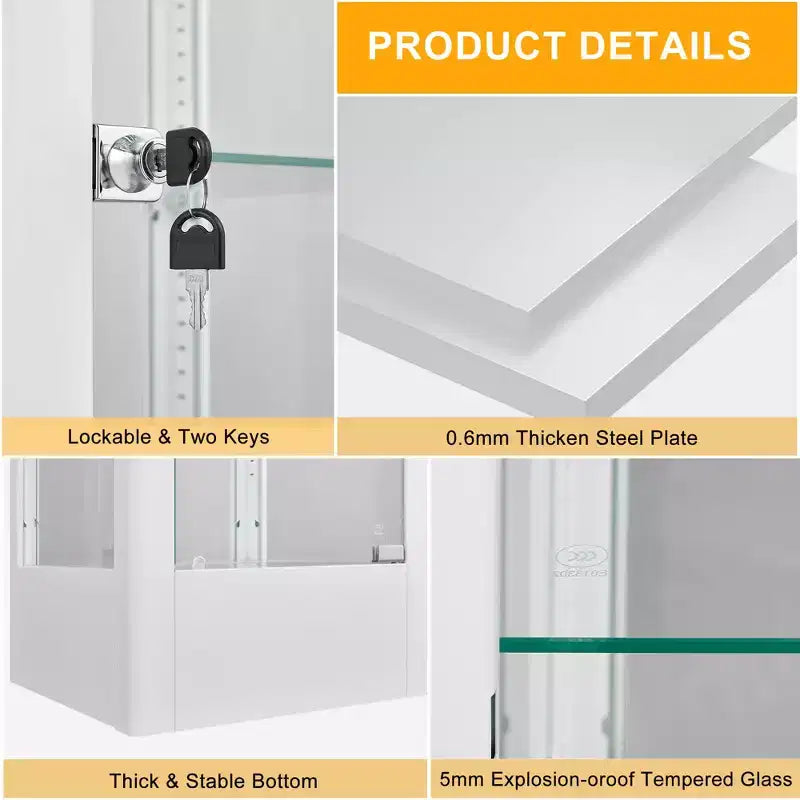 Bekrvio 4-Tier Glass Display Cabinet Case with Lock, 63 Curio Cabinet Tempered Glass Door & Adjustable Shelves