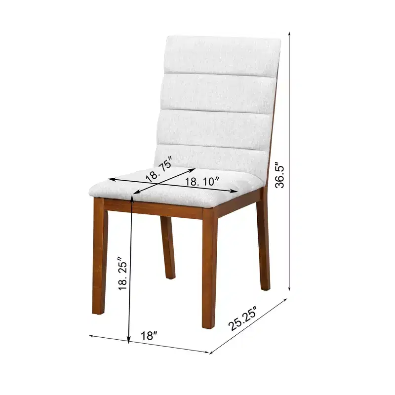 Set of 2 Upholstered Dining Chairs with Solid Wood Frame, Walnut & Light Gray