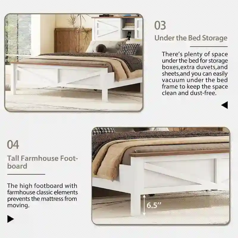 Bedroom Sets Full Size Platform Bed with Charging Station,Nightstand,Dresser(Set of 3)
