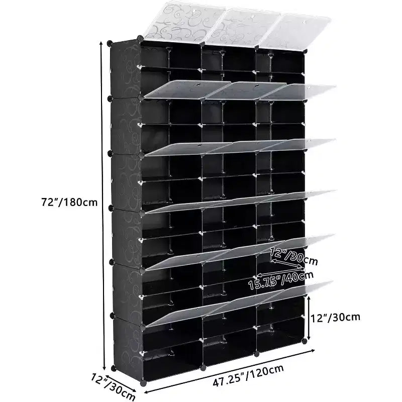 Expandable Plastic Shoe Rack, 12-Tier Shoe Cabinet, Holds 72 Pairs of Shoes, Suitable for Wardrobes, Entryways, Hallways,