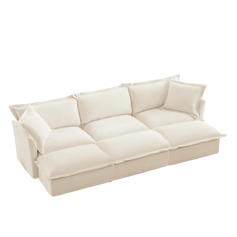 120 Chenille 3-Seater Sofa Set with 3 Ottomans, Sleeper Function & Removable Slipcovers