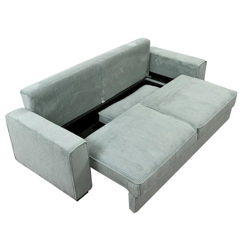 Pull-Out Sofa Bed with Storage – Light Green / Beige, Modern Style, Sinuous Spring, Seats 2