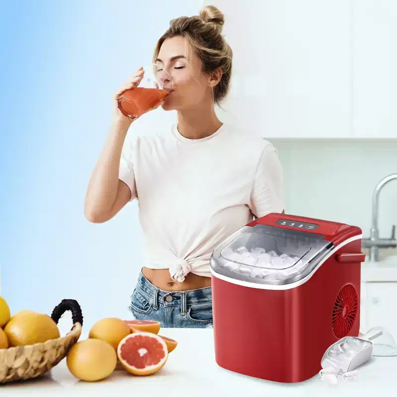 Portable Ice Maker,Countertop Model,Self-Cleaning,26.5lbs/24Hrs,6 Mins/9 Pcs Bullet Ice,Includes Ice Scoop and Basket