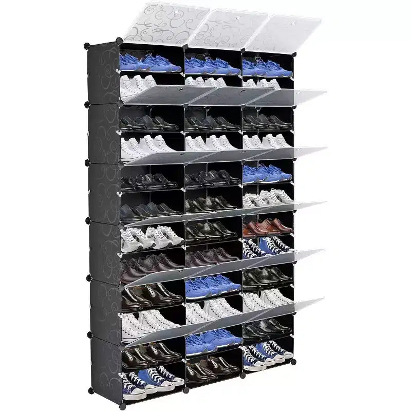 Expandable Plastic Shoe Rack, 12-Tier Shoe Cabinet, Holds 72 Pairs of Shoes, Suitable for Wardrobes, Entryways, Hallways,