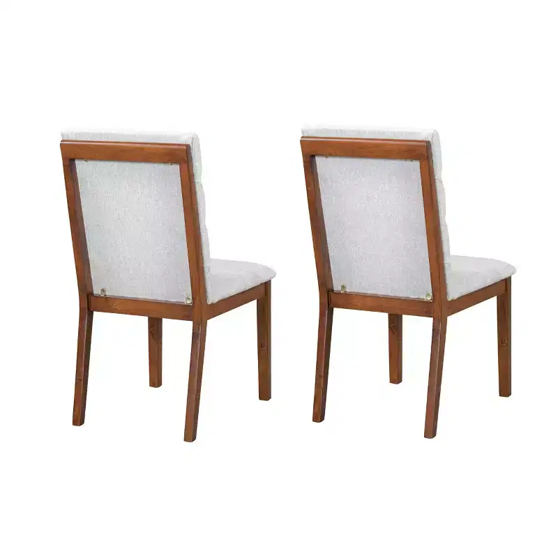 Set of 2 Upholstered Dining Chairs with Solid Wood Frame, Walnut & Light Gray