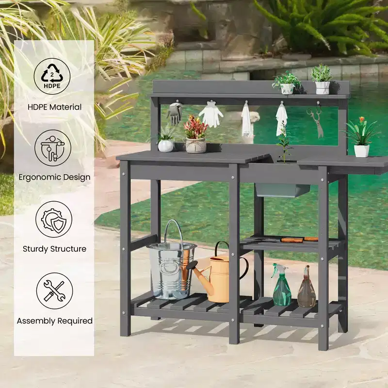 Hyleory HDPE Weather-Resistant Potting Bench Table with Storage Shelf