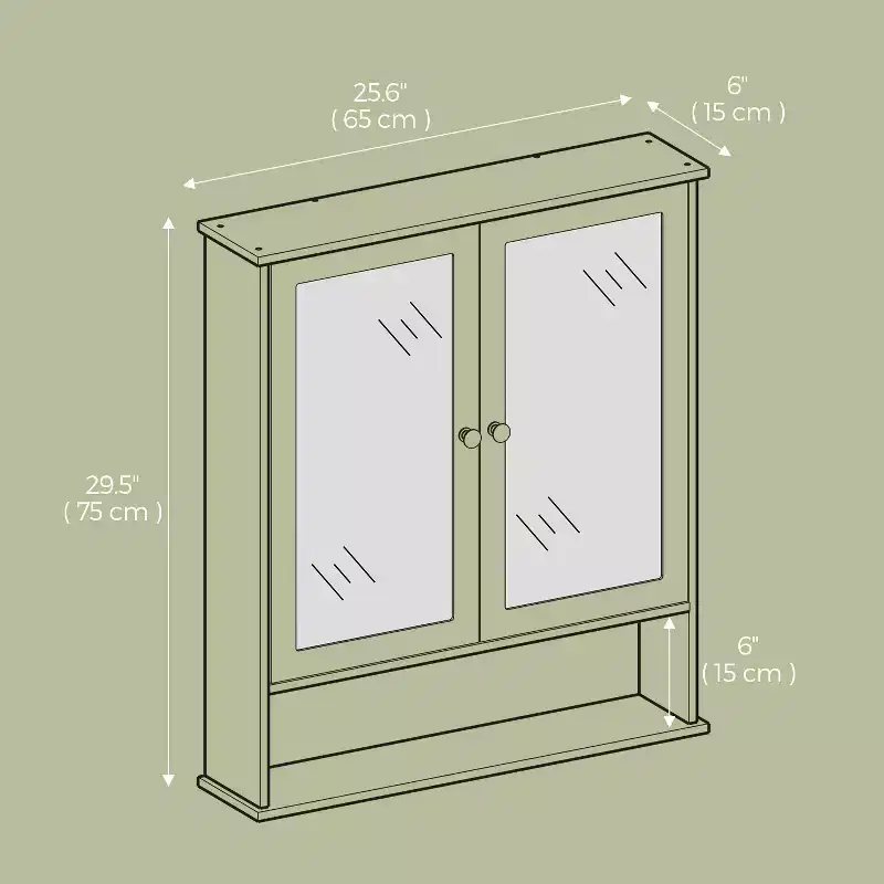 Wall-Mounted Bathroom Cabinet with 2 Mirrored Doors & Adjustable Shelf, White