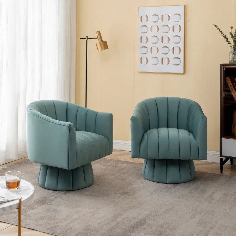 SEYNAR Modern Glam Velvet Upholstered Round 360 Degree Swivel Accent Barrel Chair Set of 2