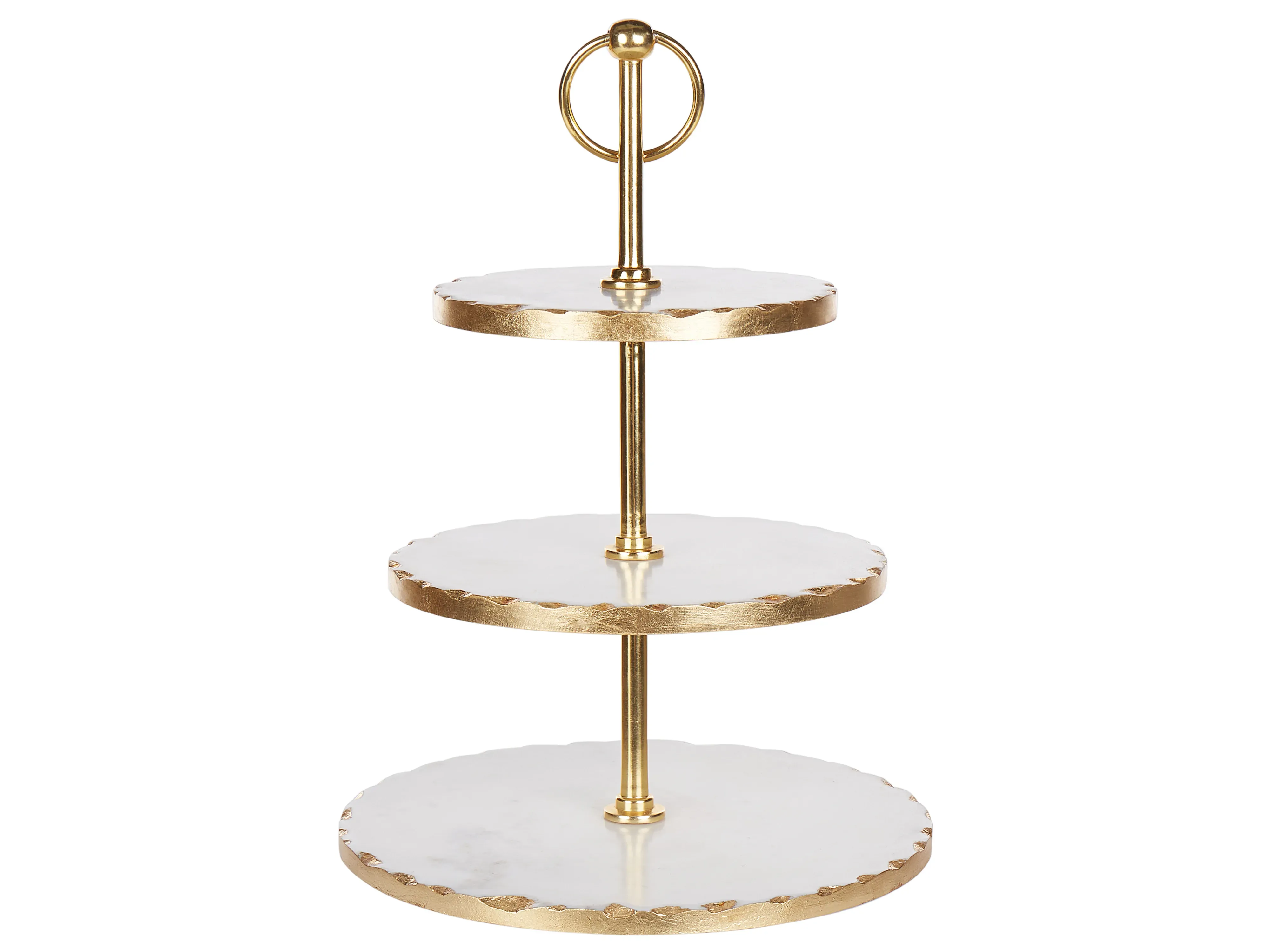 Alzata per torta a 3 Piani in Marmo Bianco e Oro 30x44 cm – Acciaio Inox, Finitura Lucida