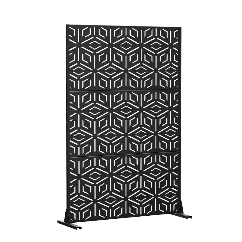 MAYEERTY Room Divider Screen Francis Rice Pattern Black Galvanized Sheet 72x47x2in 3-Piece Set 3-Piece Set