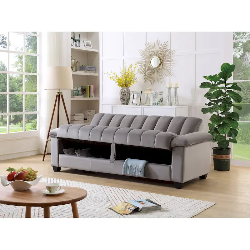83 Comfortable Velvet Storage Sleeper Convertible Sofa Bed.