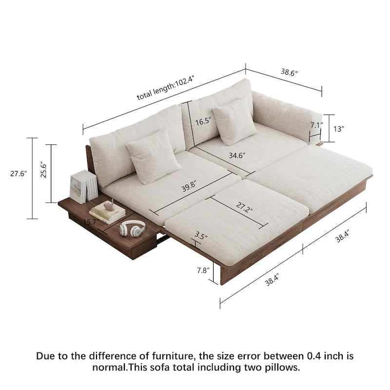JASIWAY Modern Solid Wood Upholstered Cotton Linen Sofa