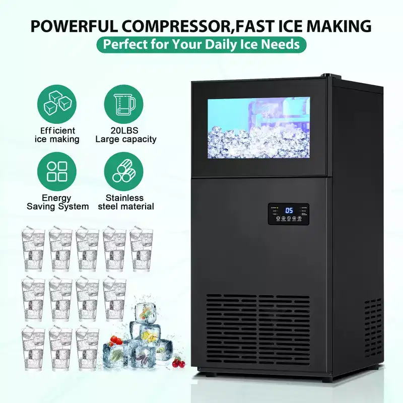 Tylza Commercial Built-in or Freestanding Ice Maker 160Lbs/24H in Black