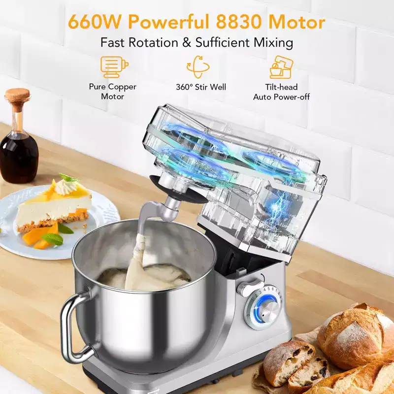GustoWave 7.5 Qt Electric Stand Mixer, 10 Speed Food Mixer for Kitchen