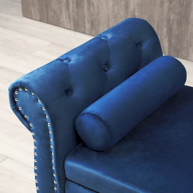 Upholstered Storage Ottoman Bench – Brown / Beige / Blue / Black / Grey / Pink, Velvet, Rolled Arms, Seats 2