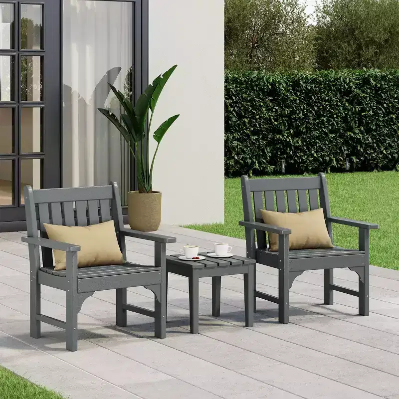 WestinTrends Malibu Outdoor Patio 3-Piece HDPE Adirondack Garden Chairs with Square Adirondack Side Table Set
