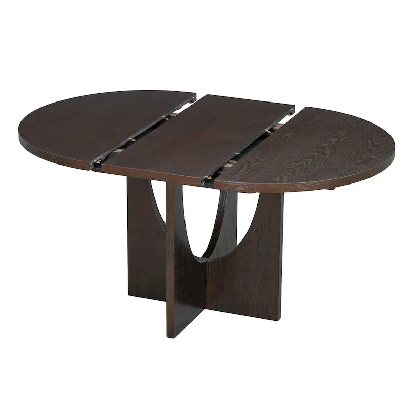 Modern Style Extendable Round Dining Table with Removable Leaf and Upholstered Dining Chairs