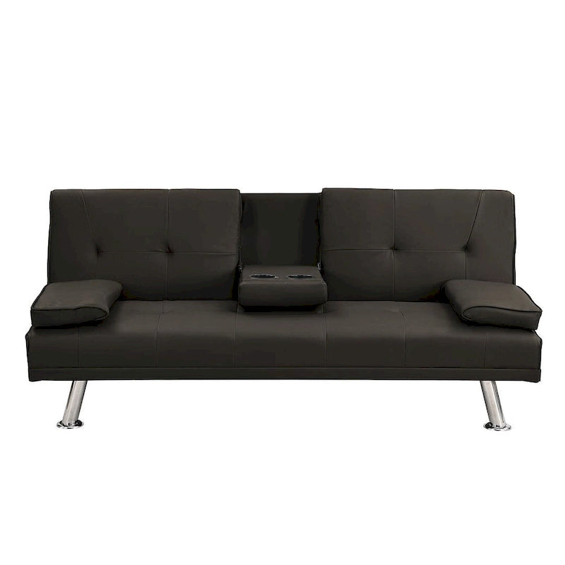 Convertible Sofa Bed – Black / Dark Brown, Faux Leather, 3-Position Recliner, Seats 2